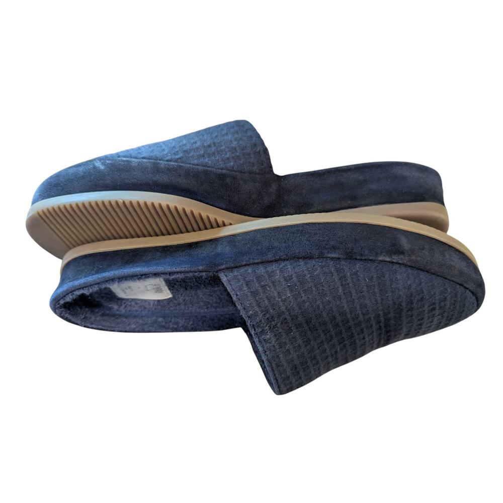 Hamilton and Hare MULO Blue Suede-Trimmed Waffle-Knit Slippers Size 7
